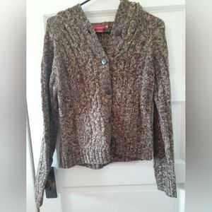 Brown hooded knitted cardigan, medium, SO